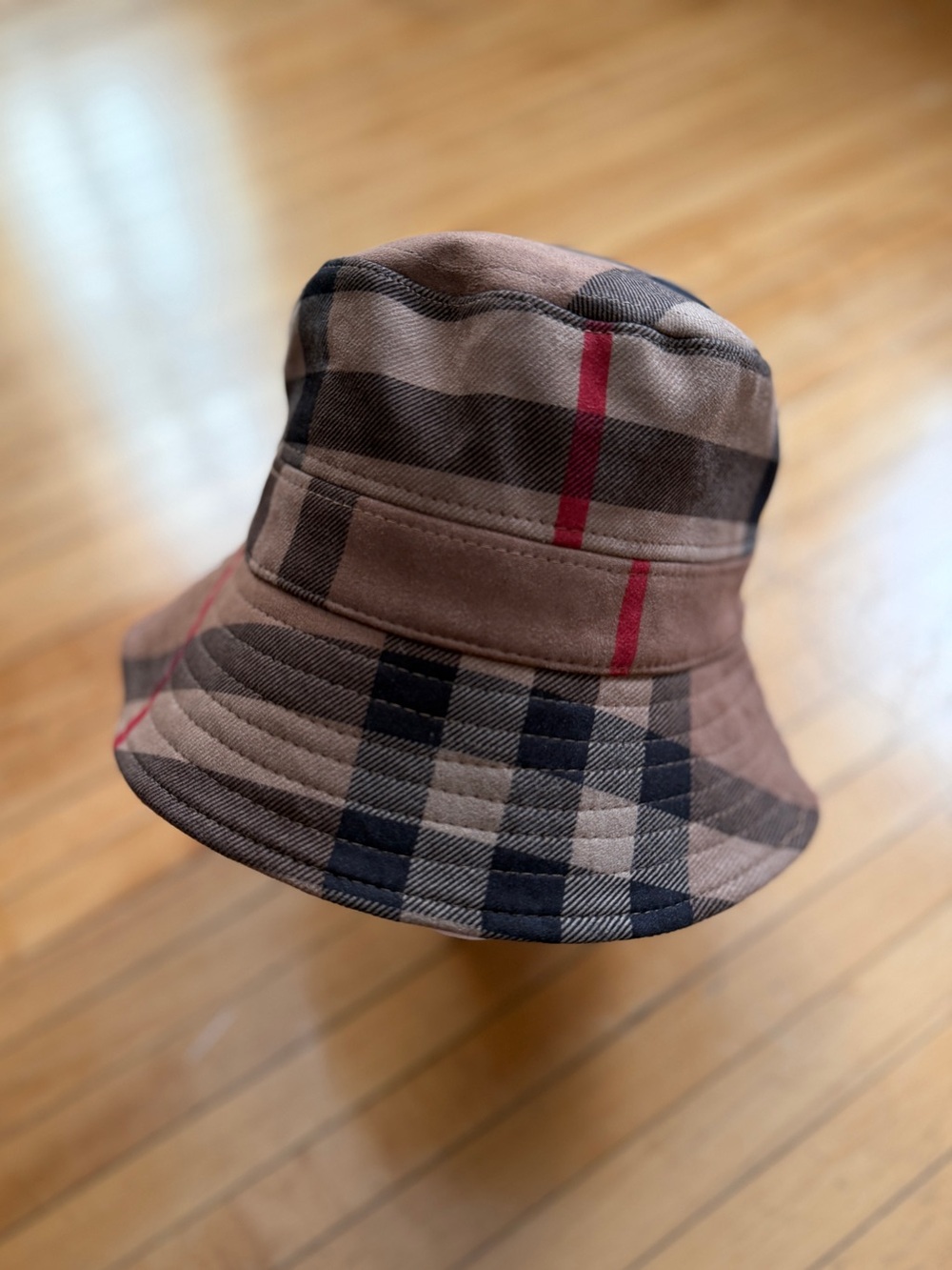 Unbranded Check Style Bur Plaid Pattern Bucket Hat Brown/Black/Red Unisex Sz.OS
